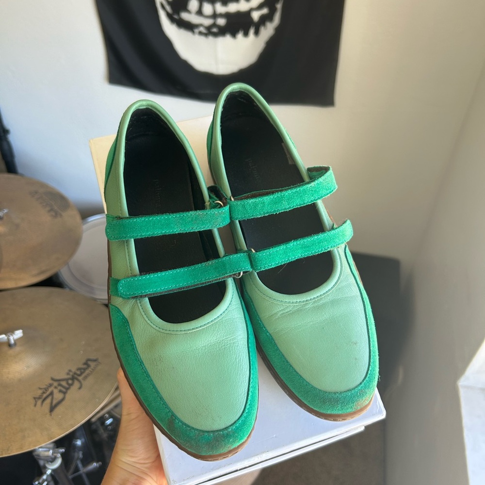 Mary Jane Green Leather Shoes